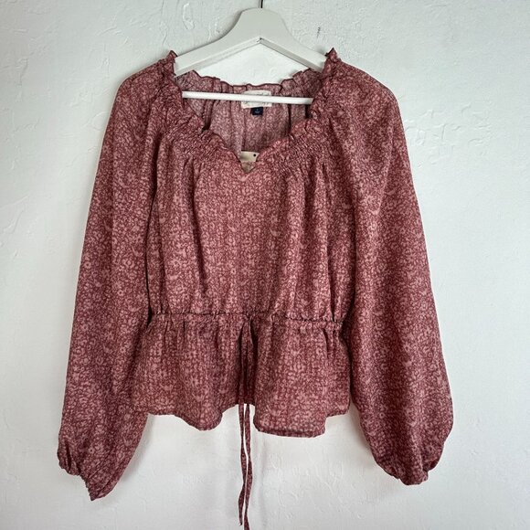 Universal Thread Womens Floral Balloon Sleeve Ruffle Blouse Top Small Pink New - Picture 1 of 7
